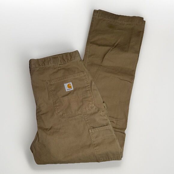 Carhartt Pants Mens 36 X32 Khaki Tan Carpenter Cargo Relaxed Fit Workwear Cotton - Picture 1 of 5